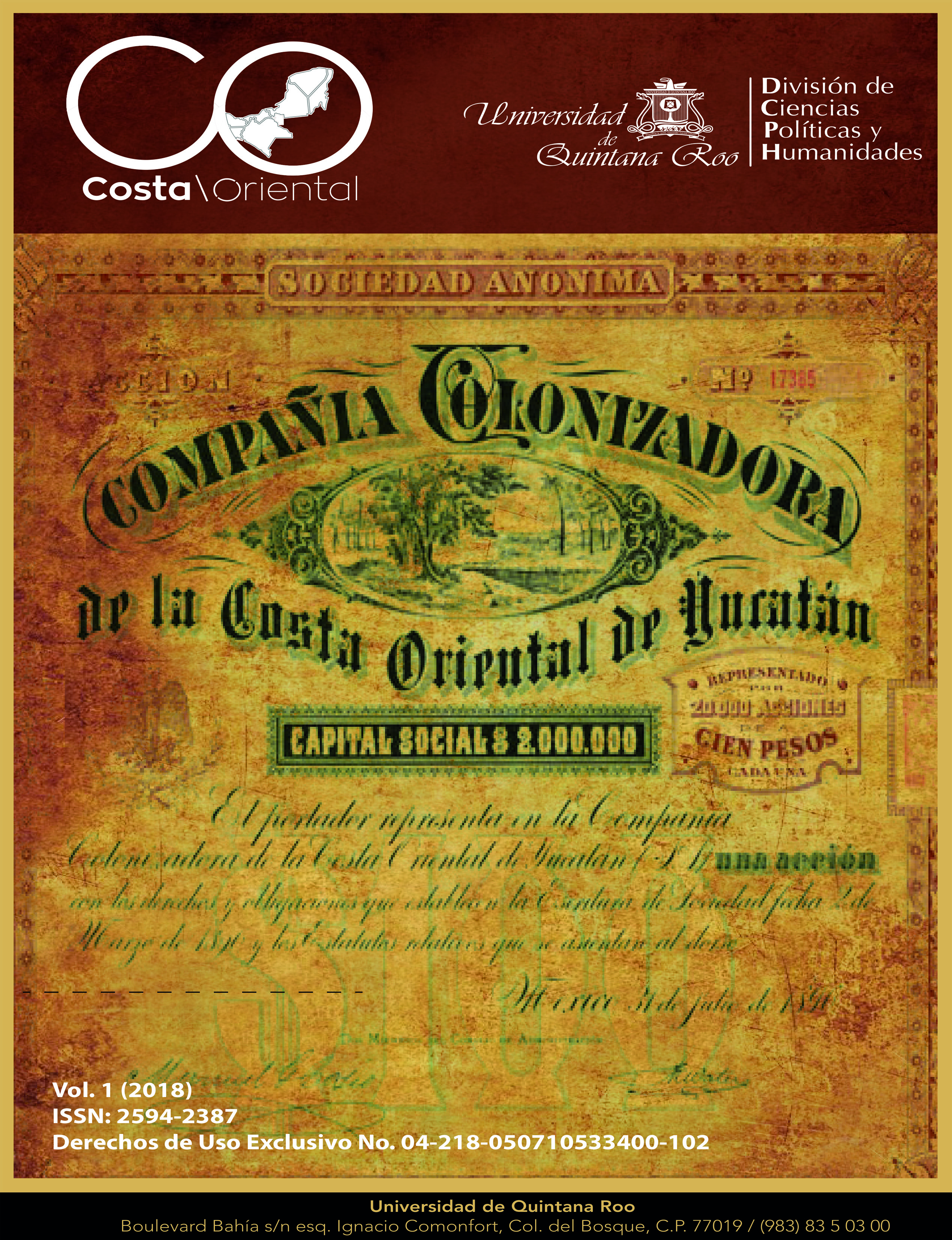 Imagen portada revista Costa Oriental, volumen 1, año 2018.