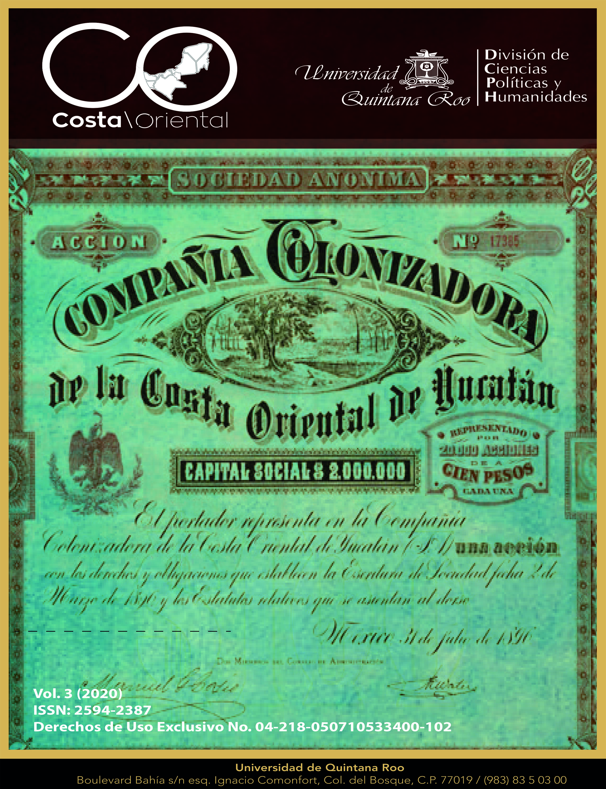 Imagen portada revista Costa Oriental, volumen 3, año 2020.